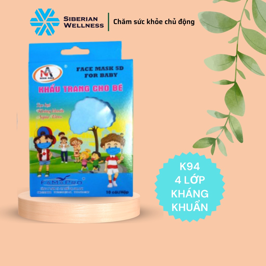 Khẩu trang kháng khuẩn cho bé 5d mask, khẩu trang cho bé  hộp 10 cái