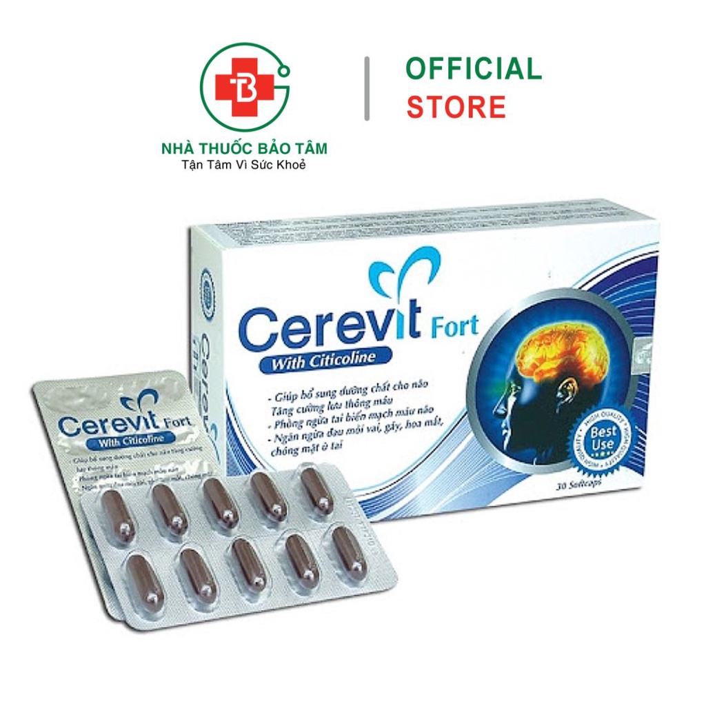 Hoạt Huyết Dưỡng Não Cerevit Fort Hỗ Trợ Tuần Hoàn Não Hộp 30 viên nang mềm
