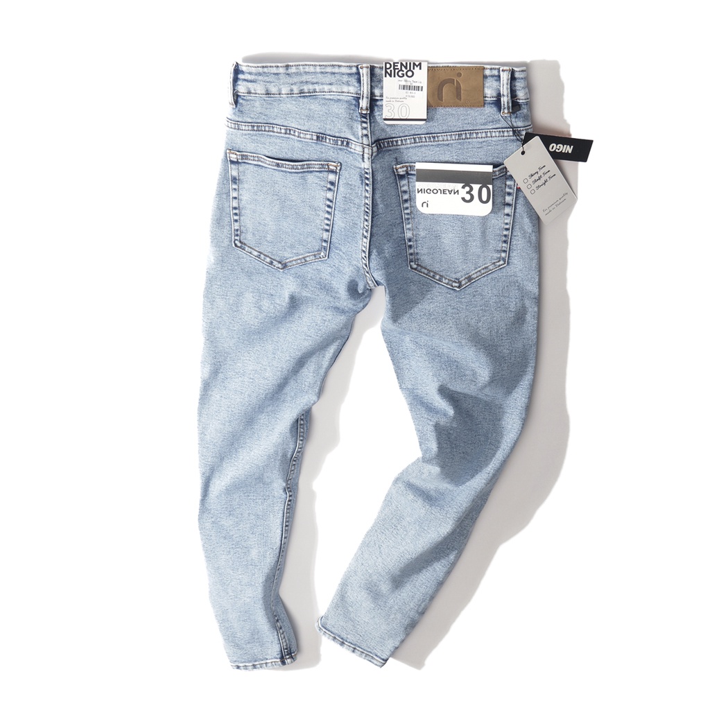 Quần jean nam skinny tape lighblue QJ05 Nigo ống ôm màu xanh sáng co giãn cao cấp