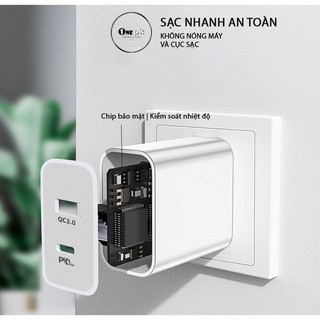 Củ sạc nhanh PD20w bảo vệ pin 2 đầu ra dành cho iphone và android