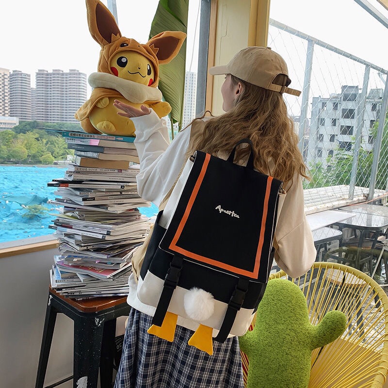 Balo hình dáng mông vịt vải Canvas kiểu dáng dễ thương dùng đi chơi đi học