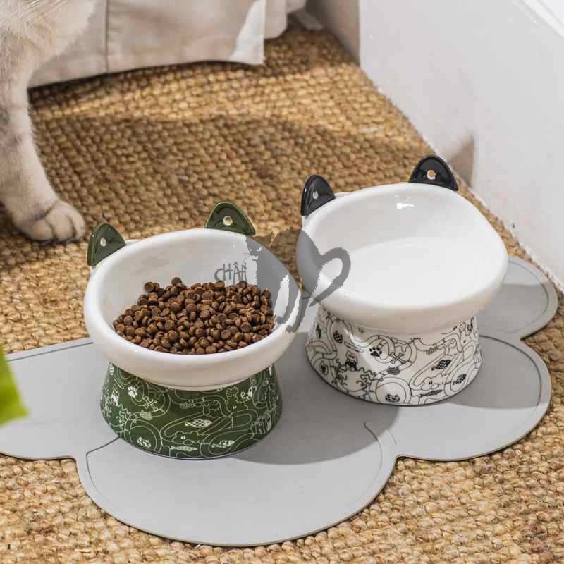 Bát Ăn Bát Nước Cho Mèo Bằng Sứ Cao Cấp Vệ Sinh Sạch Sẽ Chống Gù Có Thìa