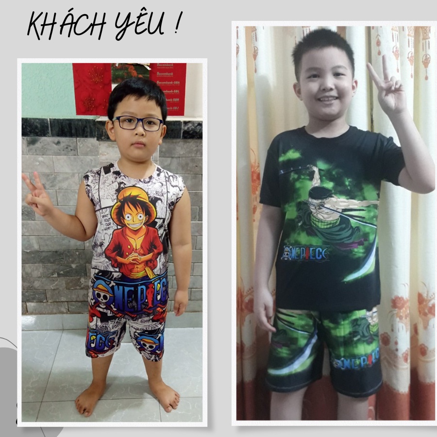 Đồ bộ ba lỗ, bộ sát nách thun lạnh in hình Luffy One Piece nhiều màu size đại 10kg- 60kg