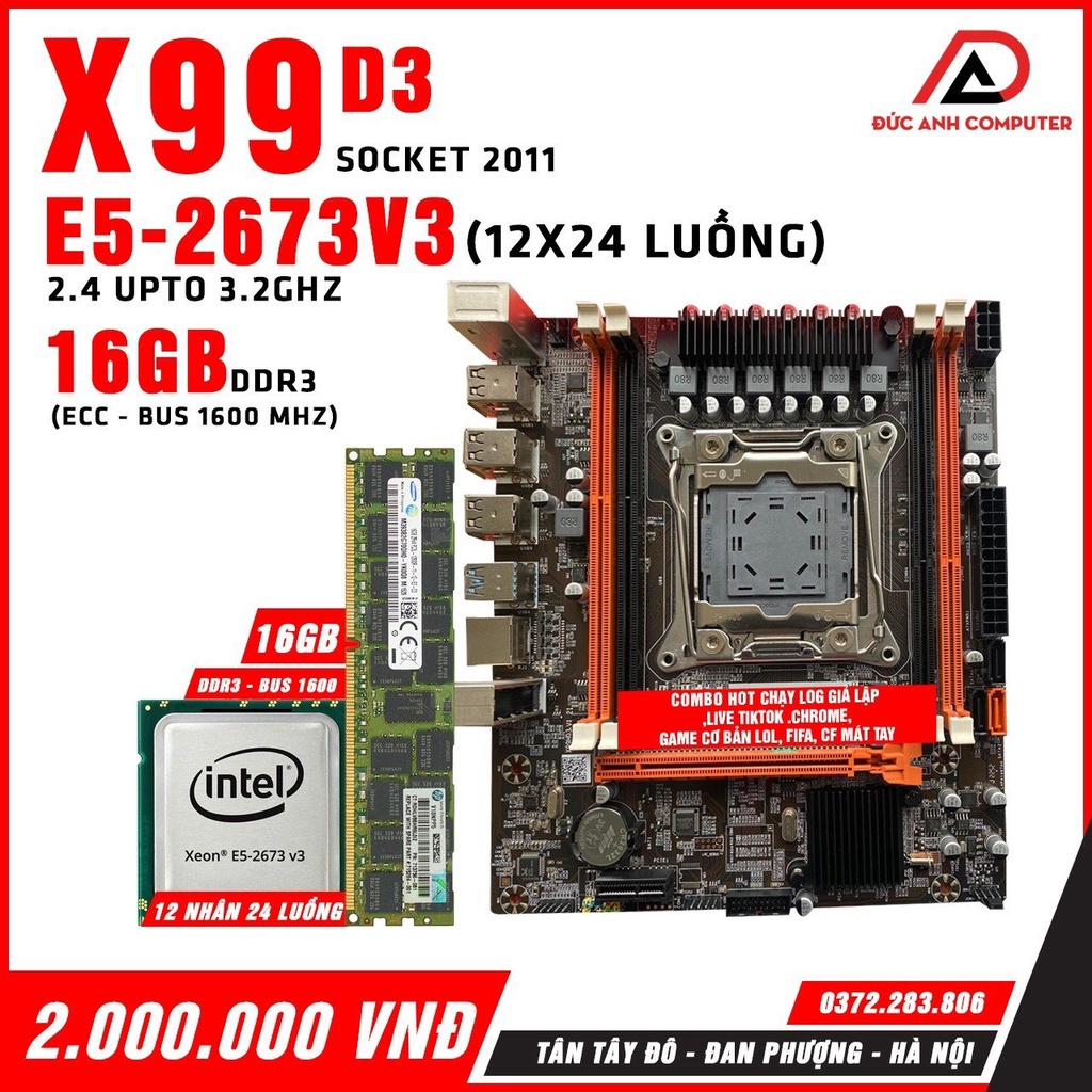 Combo Main X99 D3 - CPU Xeon E5-2673v3 - 16gb ecc DDr3 bus 1600