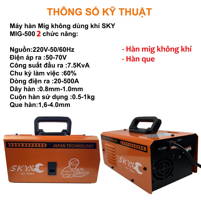 Máy Hàn MIG + Que 2 Chức Năng mini Máy hàn Mig 500 MÁY HÀN MIG MINI Máy Hàn MIG Hàn được cả Que Và Vật Liệu Mỏng