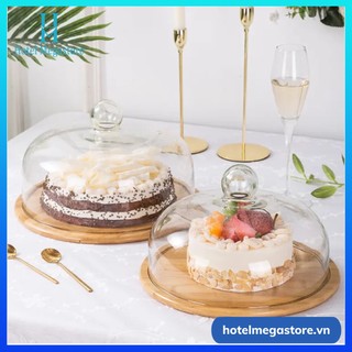 Nắp đậy thủy tinh và đế gỗ trang trí