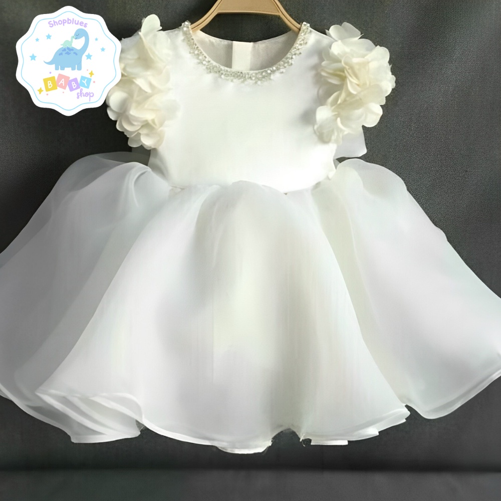 Váy trẻ em SHOPBLUES voan trắng tay bông đính ngọc cho bé gái từ 0-12 tuổi