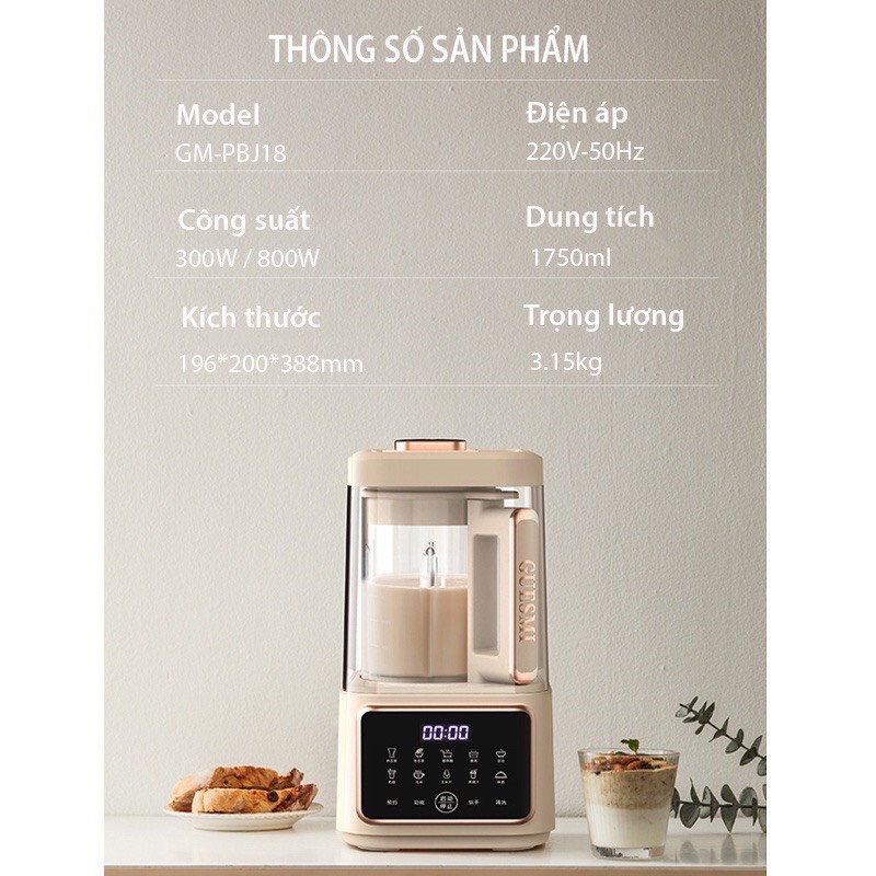 Máy Làm Sữa Hạt XIAOMI GUESMI Chống Ồn Cao Cấp - Máy Xay Nấu Đa Năng Dung Tích Lớn Xay Siêu Mịn Kèm HDSD