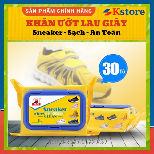 Khăn ướt lau giày Sneaker gói 30 tờ, giấy lau giày, túi xách siêu tiện lợi.