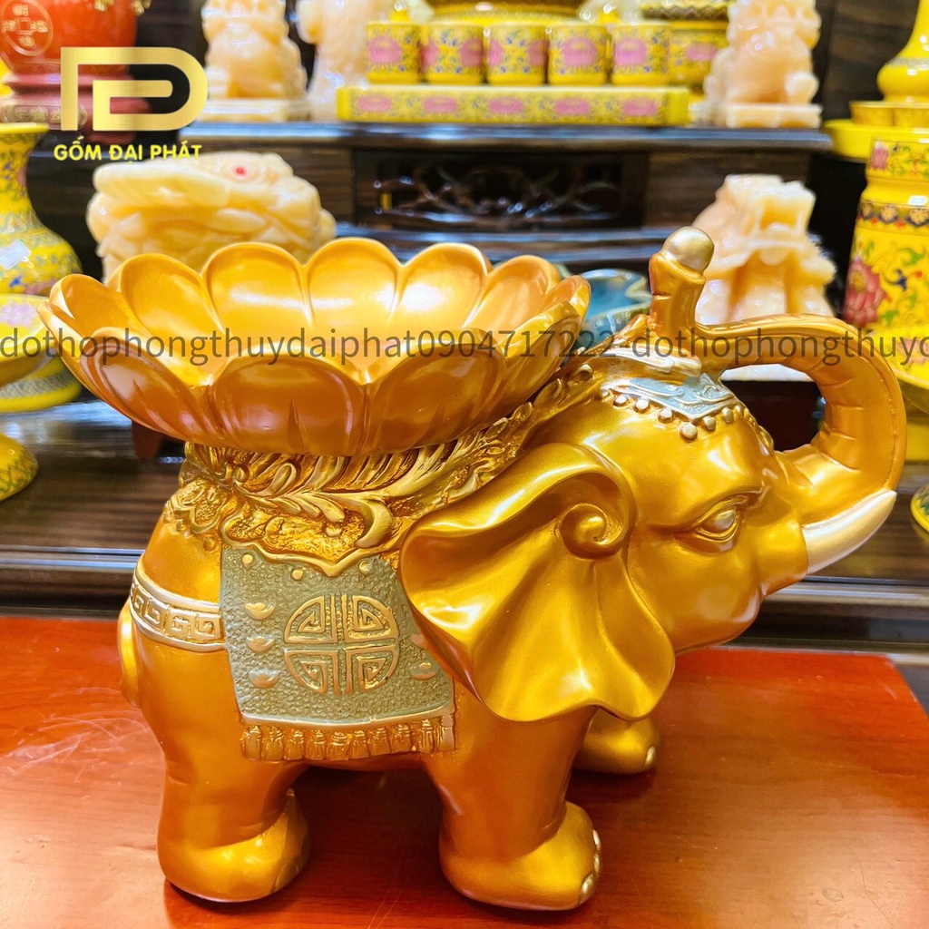 Voi dâng quả ĐẠI PHÁT cho ban thờ thần tài, tượng voi phong thủy, Đĩa đựng bánh kẹo, hoa quả trang trí phòng khách