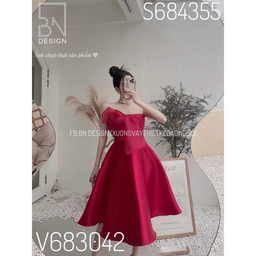 Đầm váy nữ, đầm nữ cúp ngực ôm eo dáng xòe chất tapta phối nơ có mút ngực xinh đẹp sang trọng cho các nàng đi tiệc
