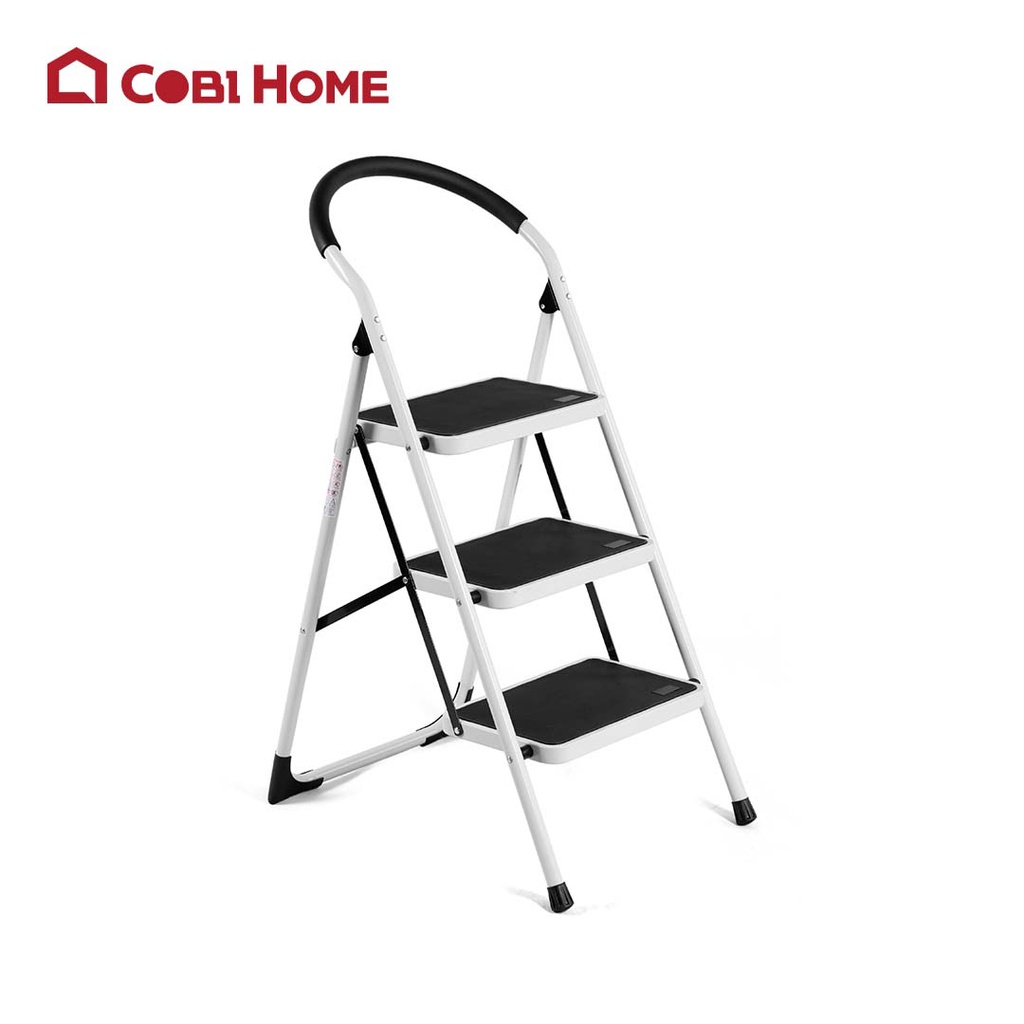 Thang ghế 3 bậc Cobi Home khung thép chắc chắn, gấp gọn tiện lợi, có tay nắm chống trượt, bàn đạp rộng, tải trọng 150kg