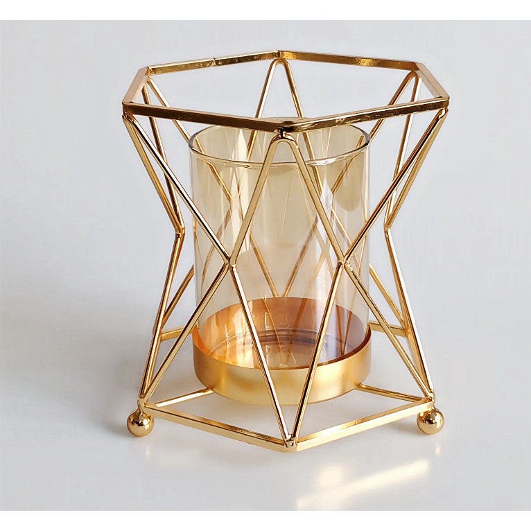 Bình hoa thủy tinh decor, Lọ hoa thủy tinh khung kim loại mạ điện đẹp, sang trọng, trang trí phòng khách,