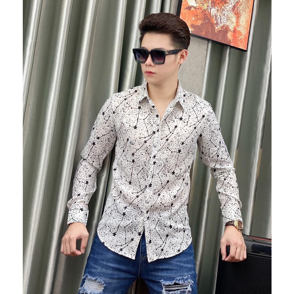 Áo sơ mi nam dài tay chất lụa form ôm hoạ tiết đơn giản cực sang SM542