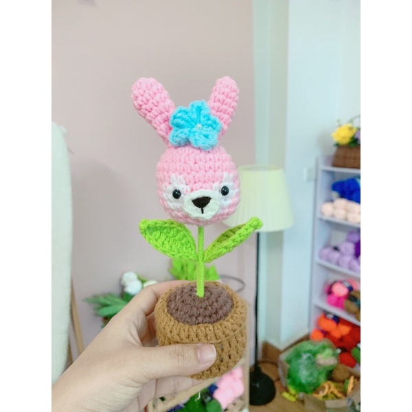 Chậu hoa len handmade mini hình đầu thú
