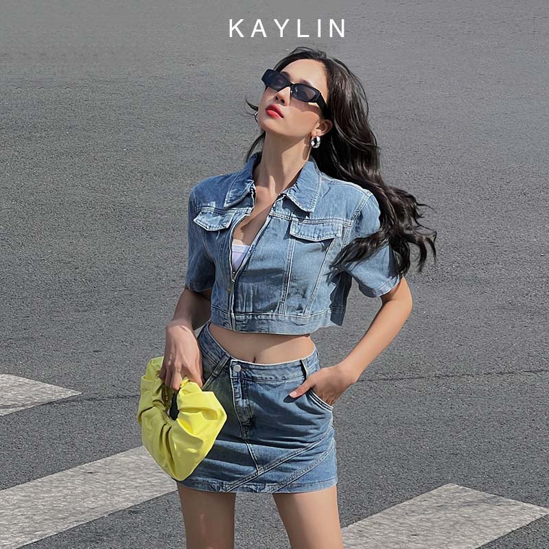 Set KAYLIN jean kiểu dây kéo chéo thời trang N1950