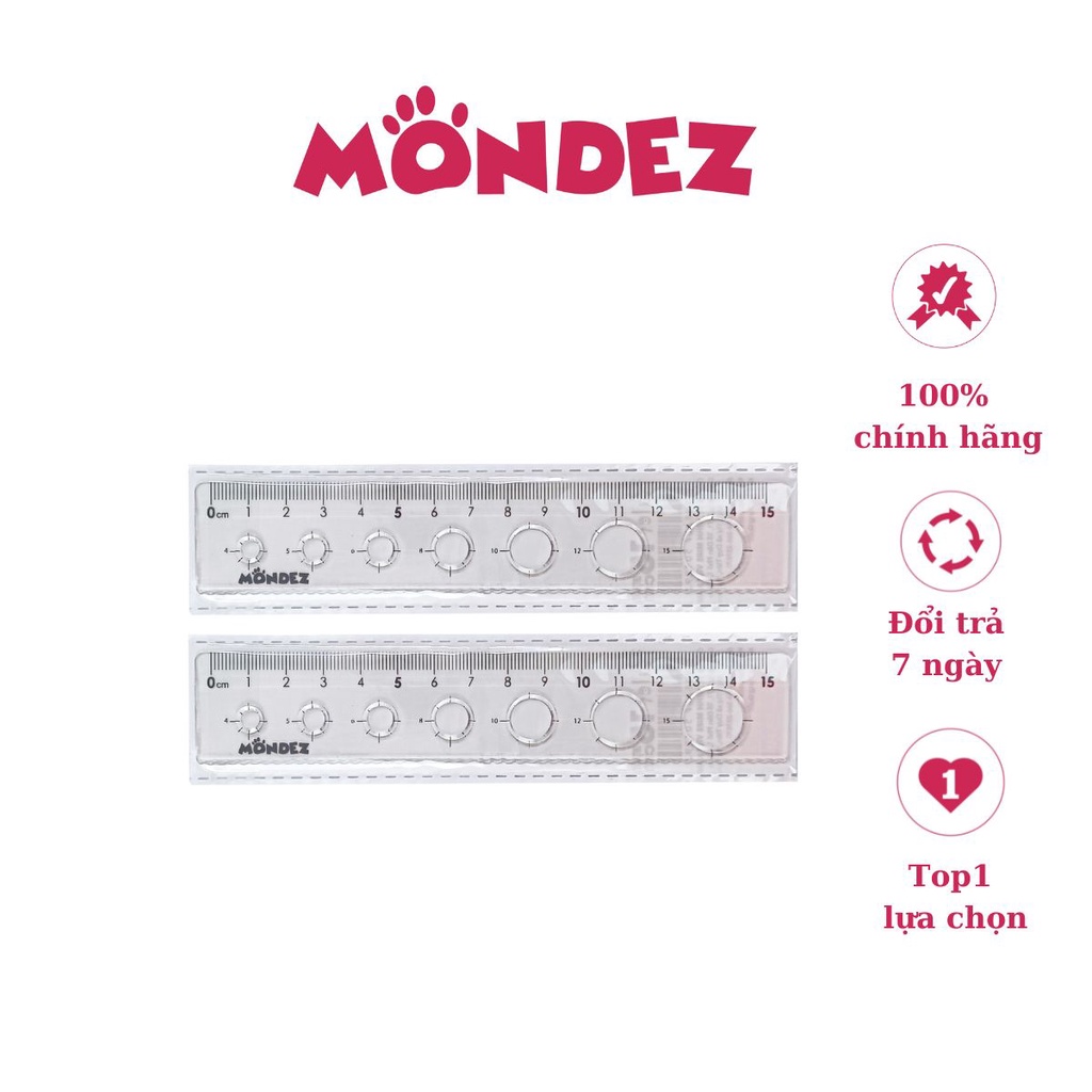 Combo 3 Thước Kẻ Thẳng MONDEZ Có Nhiều Kích Thước Hình Tròn Để Vẽ, Vô Cùng Tiện Lợi 15cm M16001