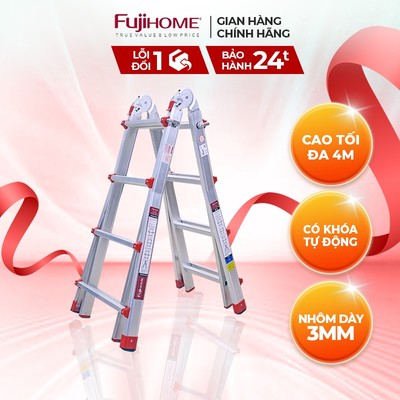Thang nhôm gấp và rút đa năng 4 đoạn FUJIHOME ML44 cao tối đa 4m - Xếp nhiều hình dáng