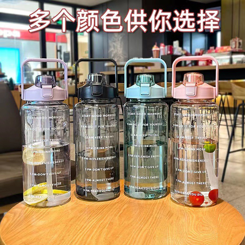 Bình đựng nước 2L,bình nước cute tập GYM,đi học dễ thương có vạch báo giờ uống nước