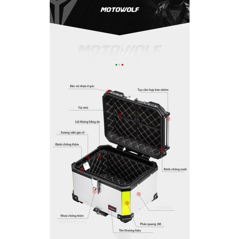 Thùng nhôm 35L 45L 50L MOTOWOLF chính hãng - Top box motocycle