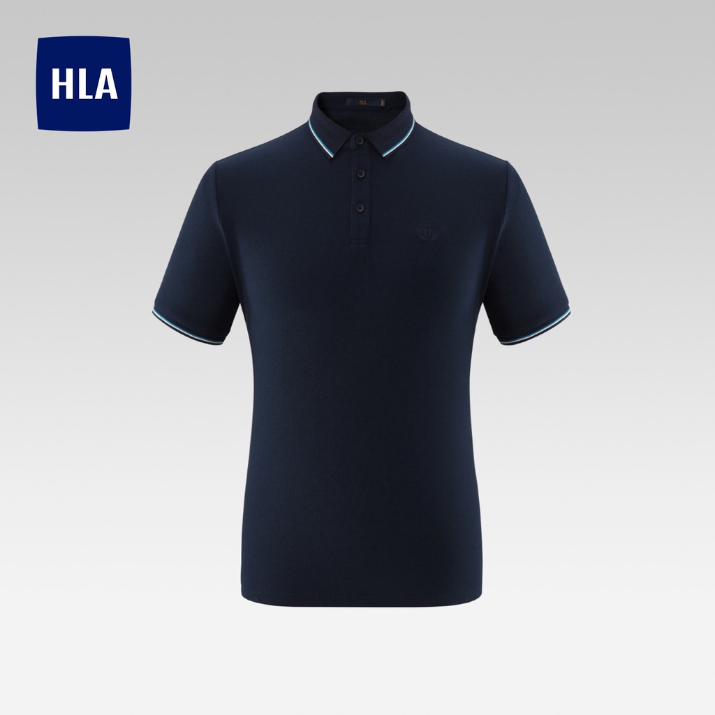 HLA - Áo POLO nam cao cấp phối viền tối giản Minimalist elegant neck-line dark blue Polo Shirt