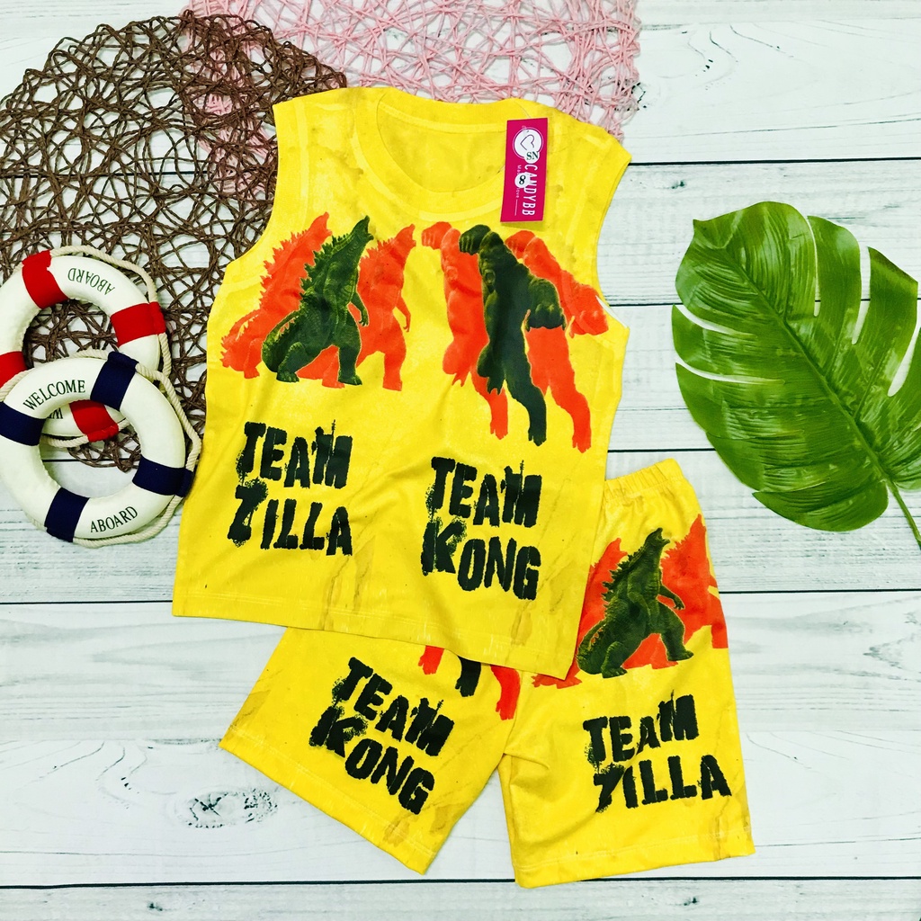 Bộ sát nách Godzilla KingKong bé trai 10kg đến 60kg, đồ bộ ba lỗ thun lạnh mềm mịn, size đại