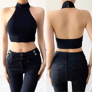 Áo yếm cổ cao cài khuy sau cổ sexy freesize (Sẵn đen, trắng, hồng)