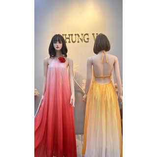maxi suông dập li hở lưng