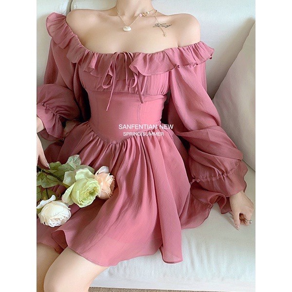 ĐẦM THIẾT KẾ BÈO TRỄ VAI TAY DÀI BỒNG CHO NỮ SIÊU XINH TH109