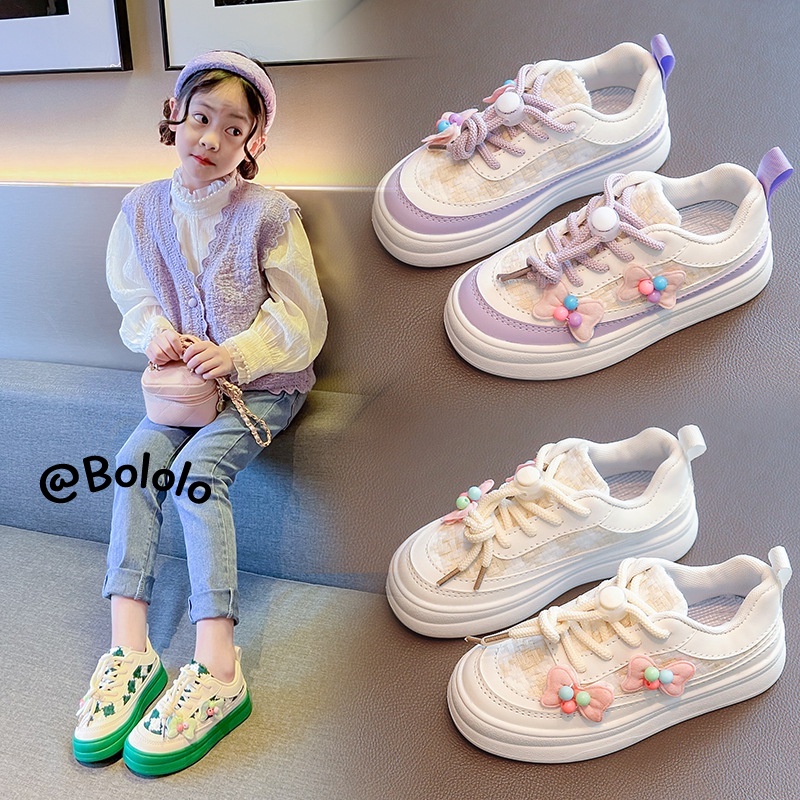 Bololo Giày Thể Thao Trắng Thắt Nơ Phong Cách Hàn Quốc Thời Trang Cho Bé Gái