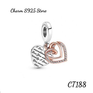 Charm pan ale treo tim vàng hồng phối trắng bạc s925 cao cấp