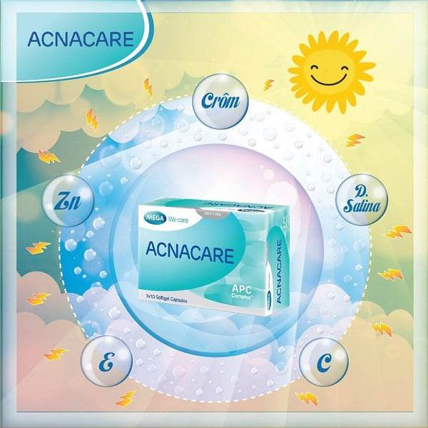 Viên Uống Ngăn Ngừa Mụn, Hỗ Trợ Trị Mụn Và Viêm Tuyến Bã Nhờn Acnacare Mega We Care 30 Viên