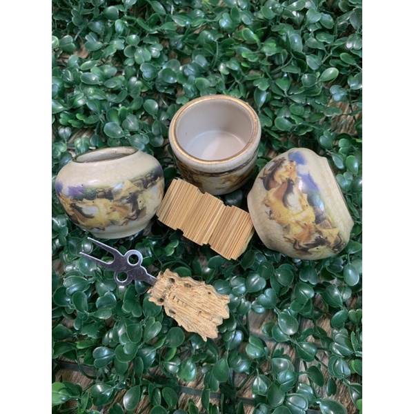 Cóng Mào men rạn cổ miệng vàng Tặng xiên tre