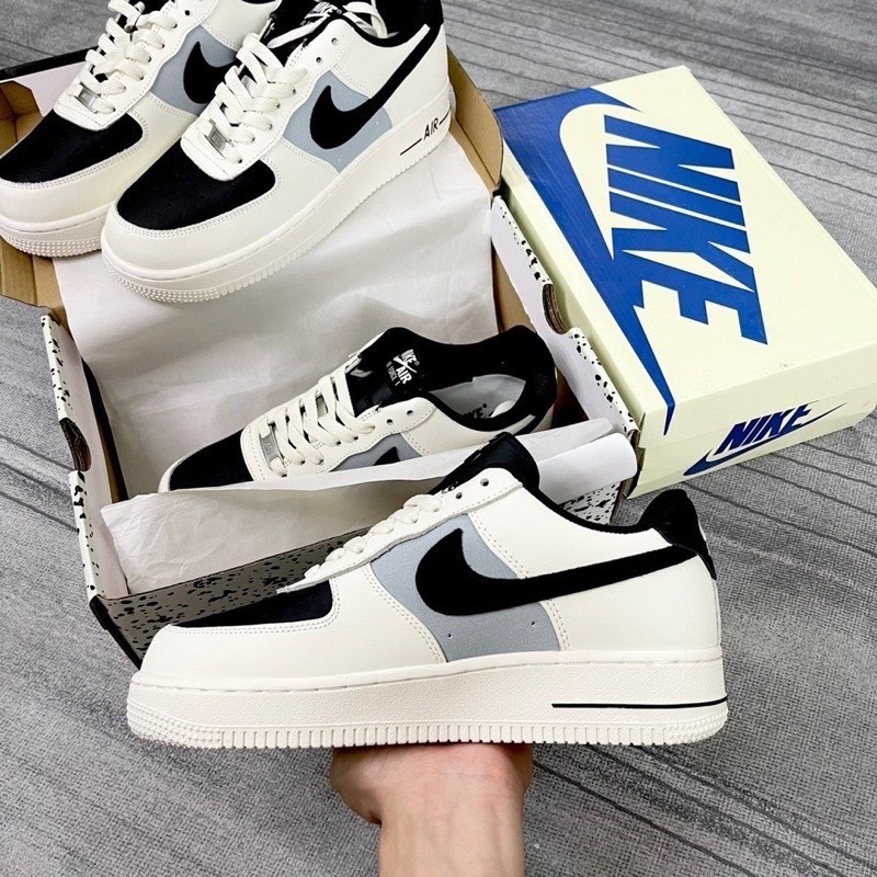 Giày thể thao Air Force 1 Low CREAM MŨI ĐEN, giày AF1 vạch nâu,Trắng kem xanh mũi đen năng động, bền đẹp