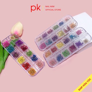 Hoa khô nail, hoa khô nhí trang trí móng set 12 màu