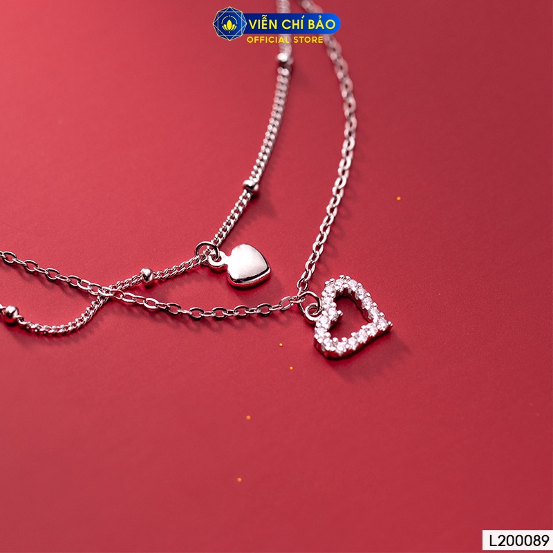 Lắc chân bạc nữ tim đá 2 tầng chất liệu bạc Ý 925 thời trang phụ kiện trang sức Viễn Chí Bảo L200089
