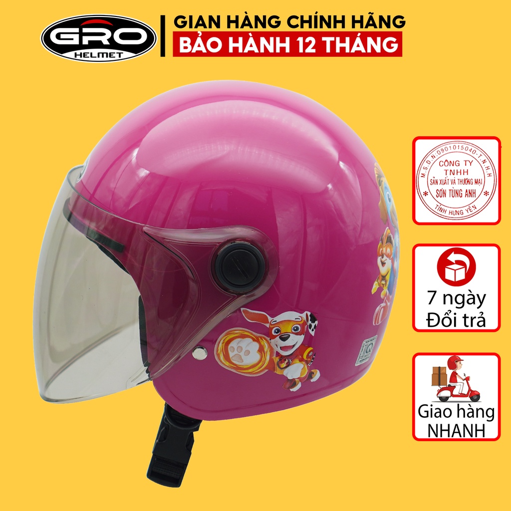 Mũ bảo hiểm cho bé gái Gro Helmet, tem họa tiết đáng yêu - Hồng Đậm
