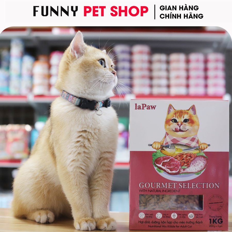 Hạt Dinh Dưỡng Cho Mèo Trưởng Thành LaPaw Gourmet 1Kg - Thức Ăn Cho Mèo Lớn - Funny Pet Shop
