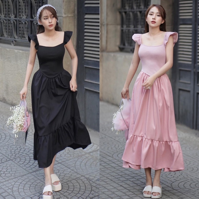 Emily Dress - Đầm maxi tay cánh tiên tùng cotton nhúng 2 túi hông nữ tính đáng iu