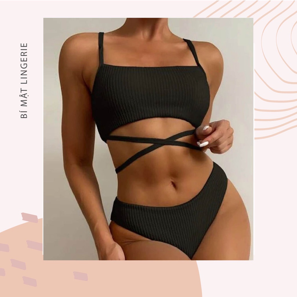 Bikini đồ bơi 2 mảnh thun nhún có dây thắt eo chéo tôn dáng nhấn eo nhiều màu sắc ảnh thật mẫu mới nhất 2023