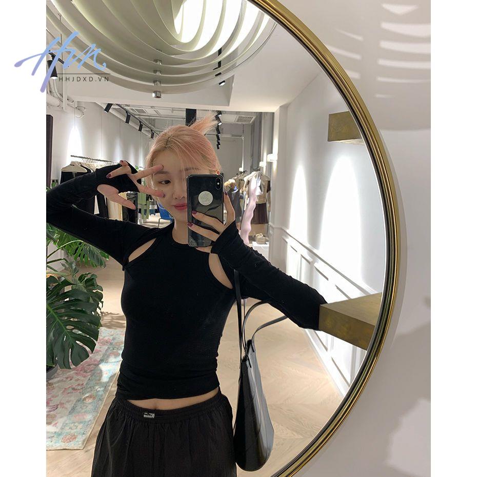 Áo Dệt Kim Ngắn Tay Màu Đen Gợi Cảm Thời Trang Mùa Hè 2022 Cho Nữ