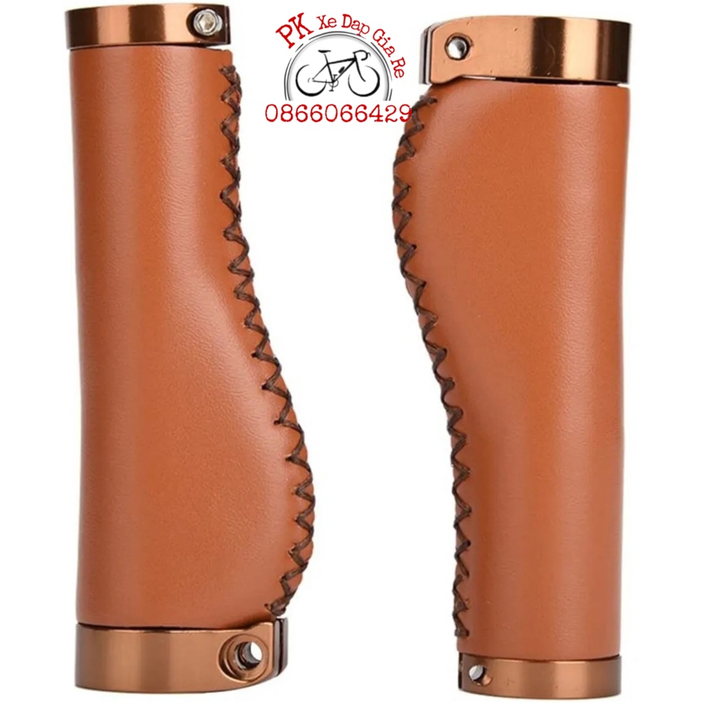 Tay nắm xe đạp màu da bò có đệm giảm giảm chấn, Tay nắm da xe đạp cao cấp