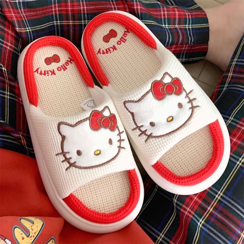 Dép bông,dép đi trong nhà hình Hello Kitty dễ thương phong cách Ulzzang