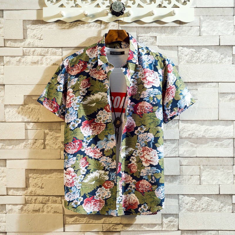 Chất lượng cao Áo sơ mi nam Nữ Họa Tiết Hoa  O S mi nam#Áo Thun Tay Ngắn Dáng Ôm Thời Trang Mùa Hè Phong Cách Hàn Quốc Có Size 39