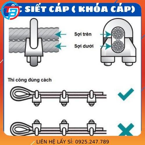 Ốc siết cáp - khóa cáp - cóc kẹp cáp - size 3mm, 5mm, 6mm, 8mm, 10mm, 12mm - Cáp Thép Thái Bình