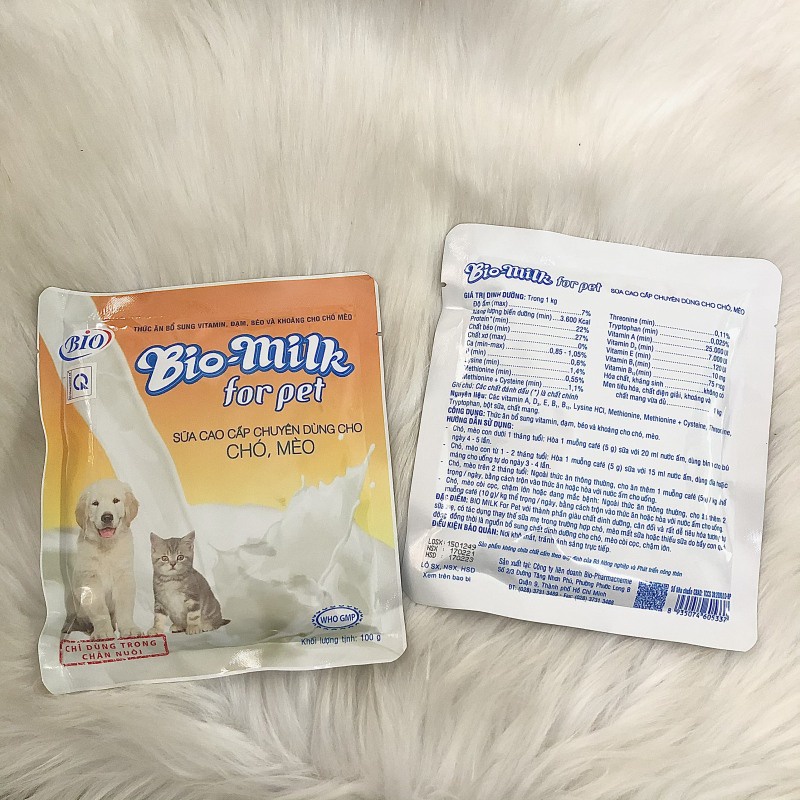 Sữa Cho Pet Thú Cưng Chó Mèo Bio Milk Gói 100g Bổ Sung Chất Dinh Dưỡng