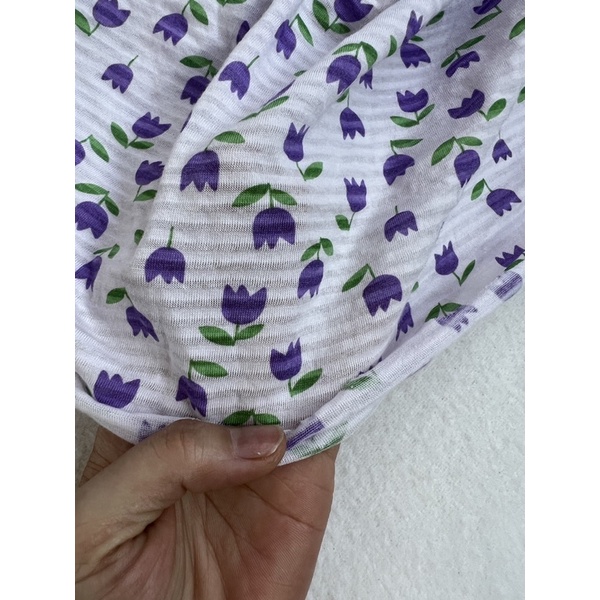 Vải cotton giấy Hàn hình hoa tulip nhí màu tím