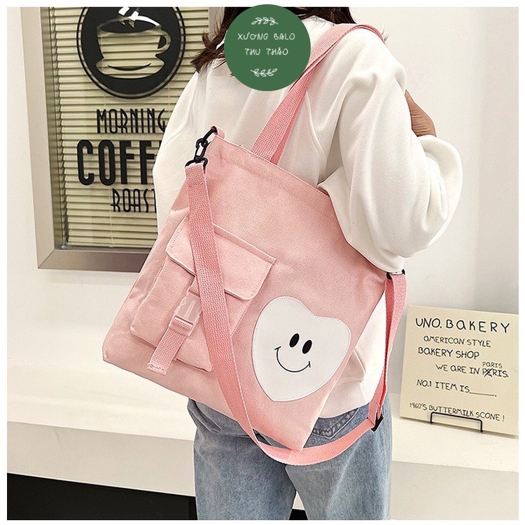 Túi tote đi học thêm đi chơi giá rẻ, đẹp thời trang trái tim biết cười