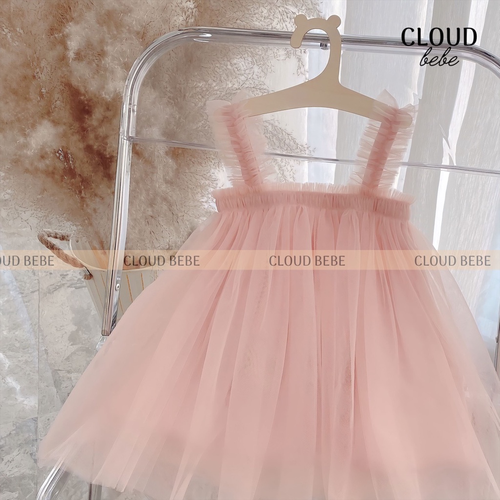 Váy Mây Hồng Hai Dây Bồng Bềnh Công Chúa Dành Cho Bé Gái, Đầm Thôi Nôi Bé gái dưới 3 tuổi