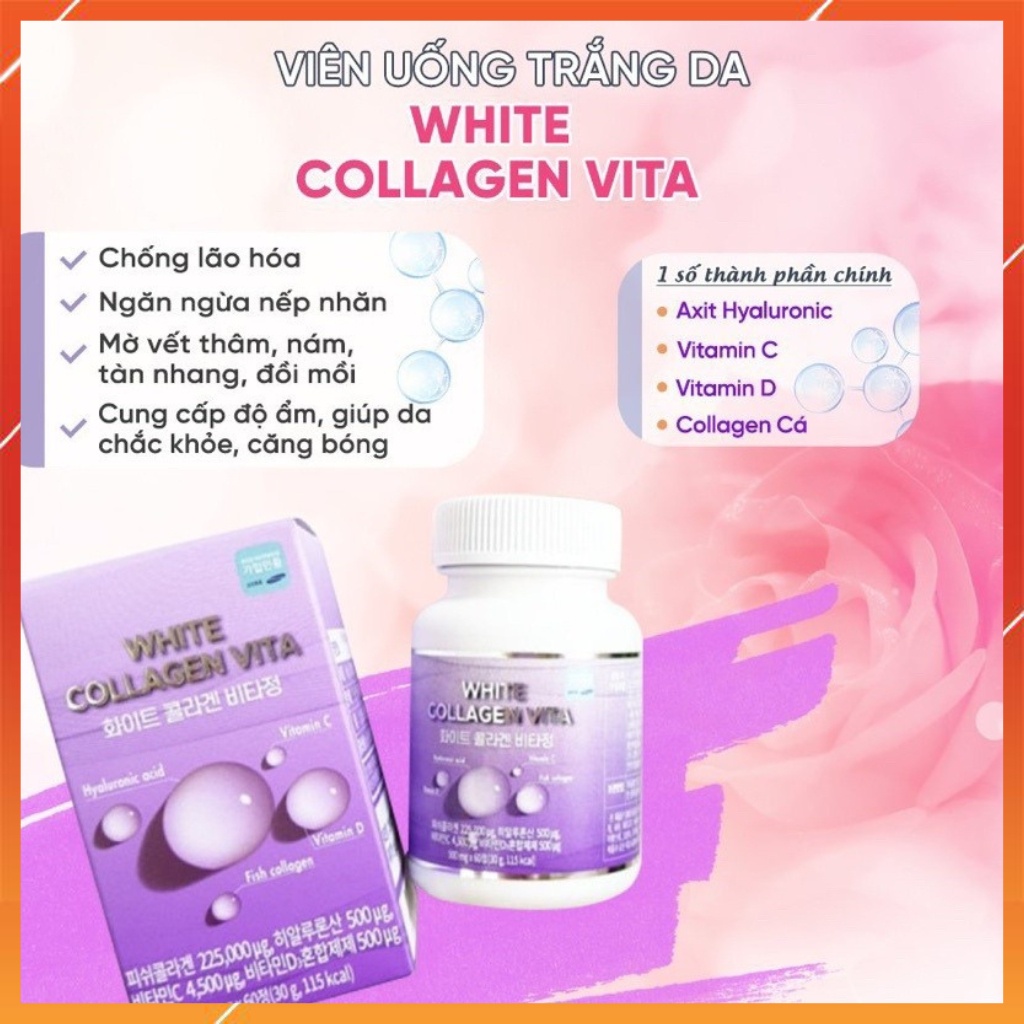 Viên uống trắng da cấp nước WHITE COLLAGEN VITA Hàn Quốc, Hộp 60